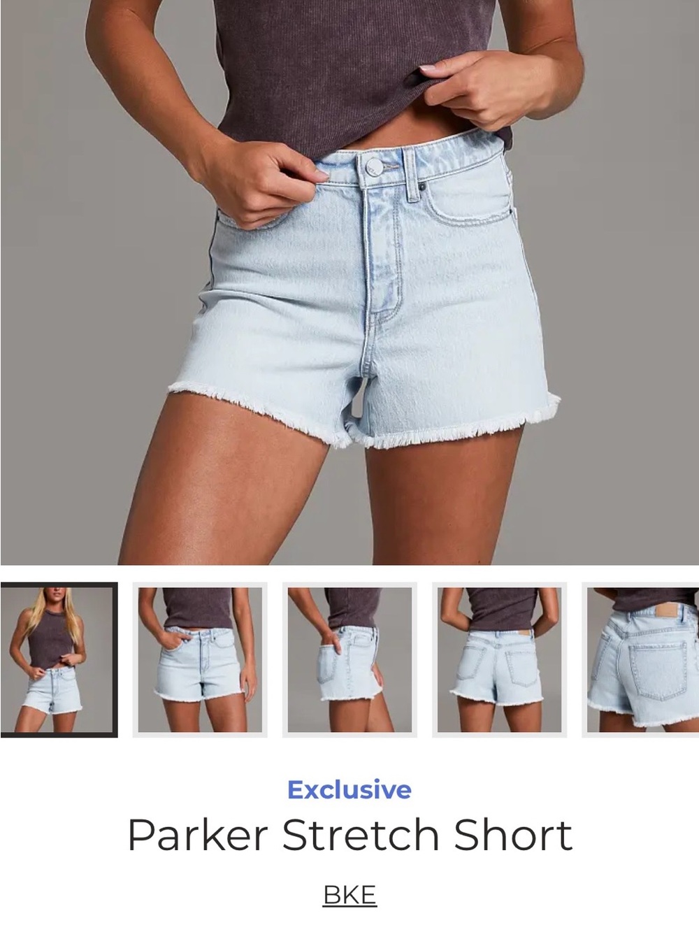 BKE Denim Frayed Jean Shorts in Blue Waist 25